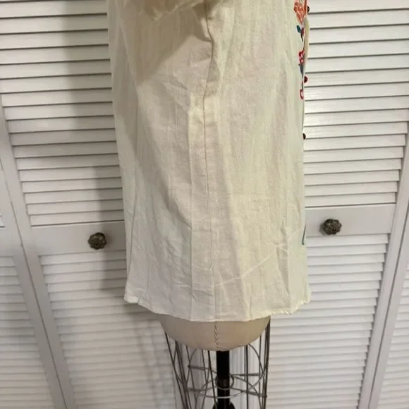 Manly/Unisex Casual Cream and Red Embroidered Button Down Shirt NWT! - Picture 7 of 13
